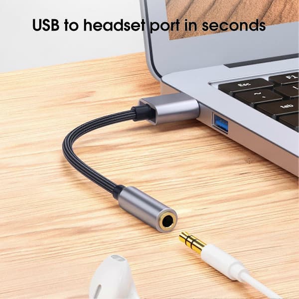 Lydkort Professionel Lydoverførsel Plug Play USB til 3,5 mm Computer 2 i 1 Lydadapter Laptop Silver Gray 1M