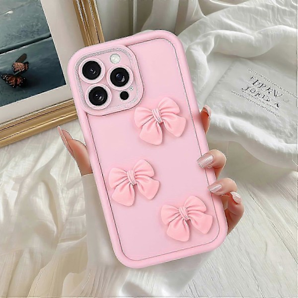 2025 Søde Etuier til iPhone 16 Pro Max Pink 3D Sløjfe Design Blødt Stødsikkert Beskyttende Telefoncover til Piger Kvinder