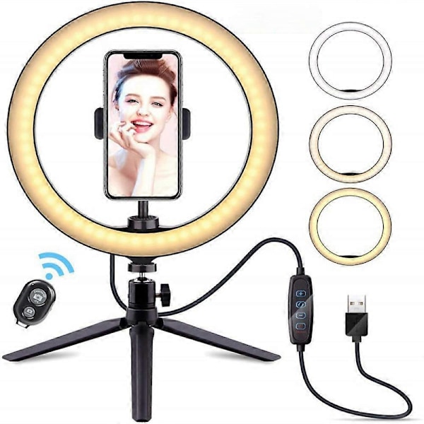 Himmennettävä puhelimen kolmijalka rengasvalo suoraan lähetykseen/kokouksiin Zoomiin/Youtubeen/Volgiin/Tiktok-videoihin, yhteensopiva iPhonen ja Androidin kanssa