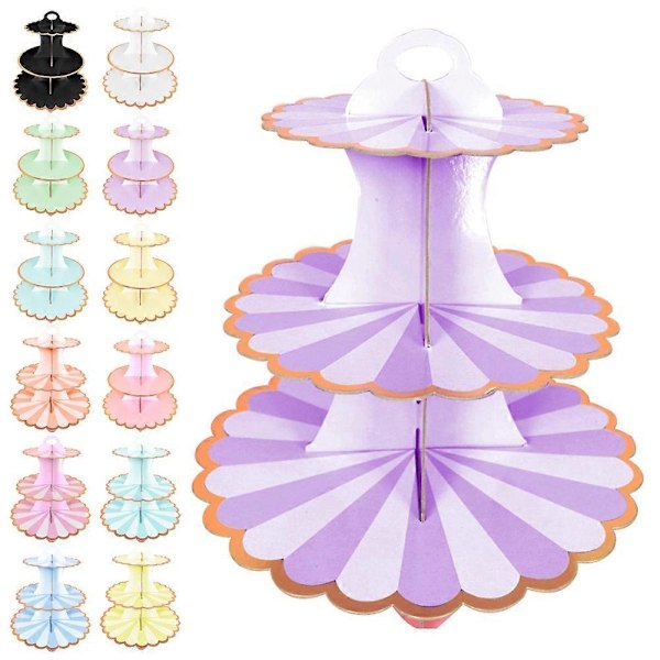 3-Vånings Cupcake Dessert Pappersställ Display Rack Födelsedag Bröllop Festtillbehör Rose Red Lace Edge