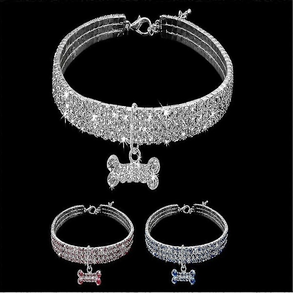 Halsband för husdjur B, 3 rader strasshalsband Pink M