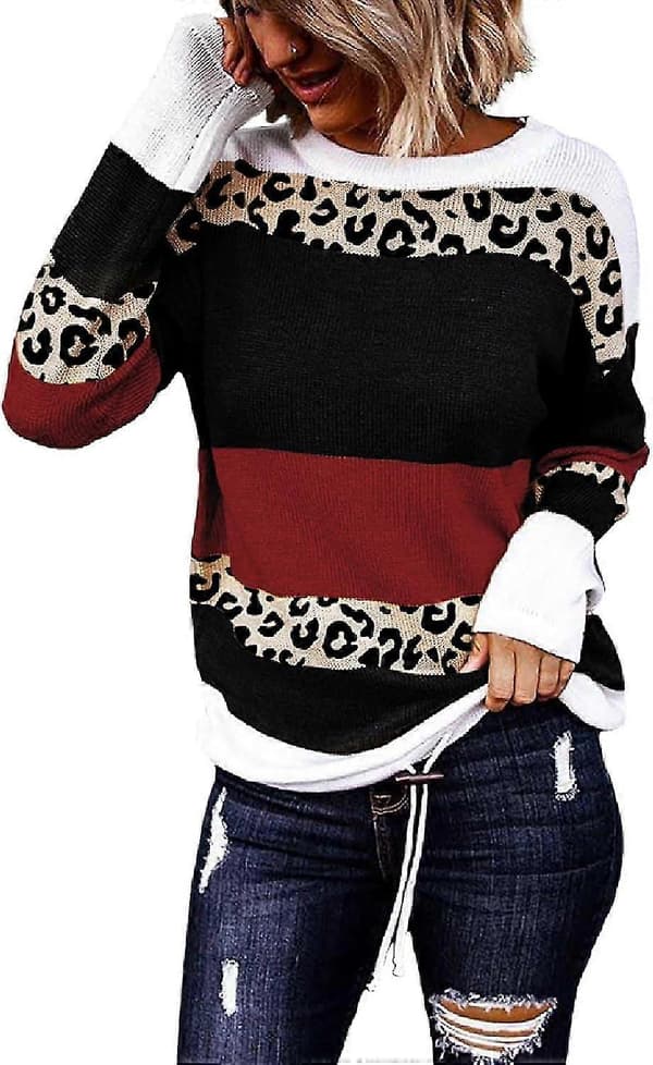 Efterårs Sweaters Rund Hals Stribet Sød Vinter Pullover Sweaters Til Kvinder Trendy 2023 Snøre Large Printed Red