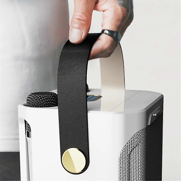 Kraftfull Karaoke Bluetooth-högtalare Bärbar 360 Stereo Surround Trådlös Subwoofer med Dubbla Mikrofoner Svart