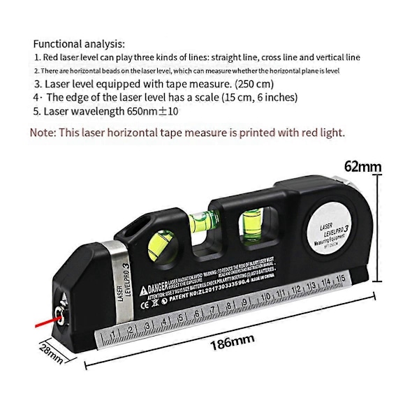 Multifunktionell Laserlinjal Laser Multifunktionell Laserpass och Vattenpass Metriska Linjaler Laser Rak Linje Horisont