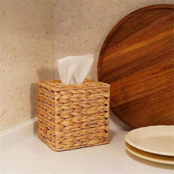 Vattenhyacint Handvävd Tissue Box Omslag, Handgjord Korgservettlåda Hållare, Rustik Dekorativ på Bord och Badrum