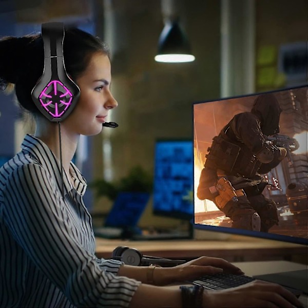 Ammattimaiset Over-Ear -pelikuulokkeet melunvaimennuksella, mikrofonilla, LED-valaistuksella ja stereokanavilla PS4:lle, PS5:lle, PC:lle, Xbox Onelle ja Switchille