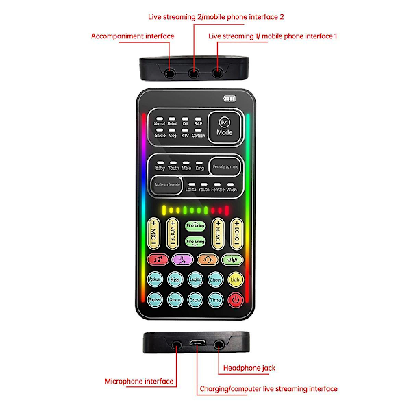 I9 Röstförvrängare Komplett Kit Flera Ljudeffekter Bluetooth Live Ljudkort Ultratunn Bärbar Live