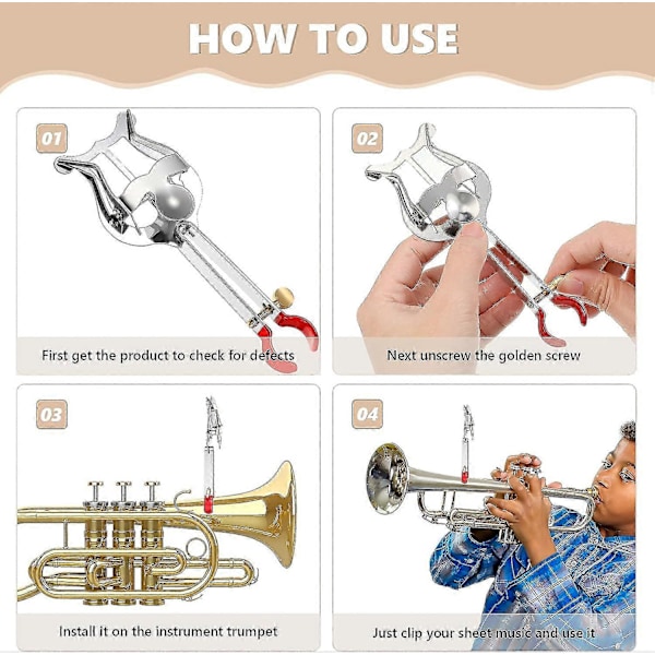 Trompet Lyre Lyre til Trompet og Flip Folder Sølv Trompet Lyre Letvægtsinstrument Lyre Trompet March Lyre til Instrumenter 14 X 52 Cm