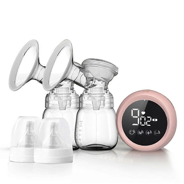 Dubbel Elektrisk Bröstpump Amning Smärtfri Steglös Vred LED HD-skärm Stark Sugkraft Uppladdningsbar BPA-fri - Rosa