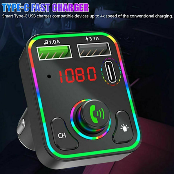 Bluetooth Bil Trådlös FM-sändare Adapter 2USB + PD Snabbladdare MP3 AUX