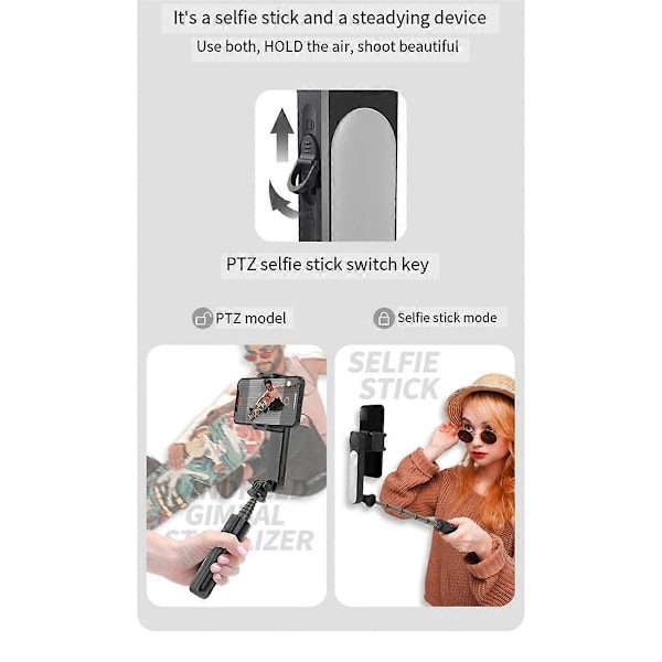 72 cm Anti-Shake Telefon Gimbal Stabilisator Bluetooth Selfie Stick, Sort
