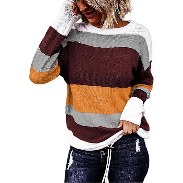 Efterårs Sweaters Rund Hals Stribet Sød Vinter Pullover Sweaters Til Kvinder Trendy 2023 Snøre Medium Yellow