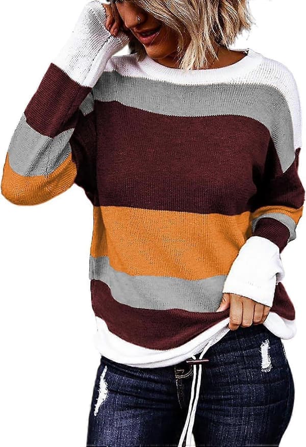 Efterårs Sweaters Rund Hals Stribet Sød Vinter Pullover Sweaters Til Kvinder Trendy 2023 Snøre Small Yellow