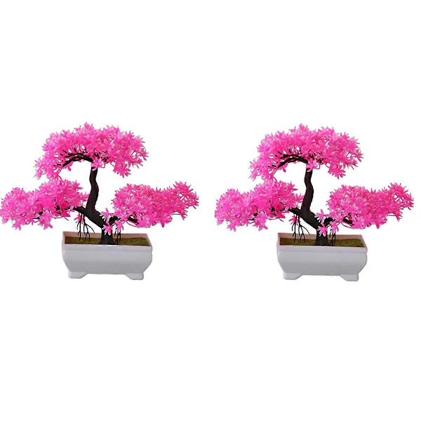 2 kpl Keinotekoinen kasvi Bonsai Muovinen pieni puu ruukussa, vaaleanpunainen