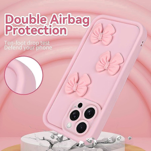 2025 Søde Etuier til iPhone 16 Pro Max Pink 3D Sløjfe Design Blødt Stødsikkert Beskyttende Telefoncover til Piger Kvinder