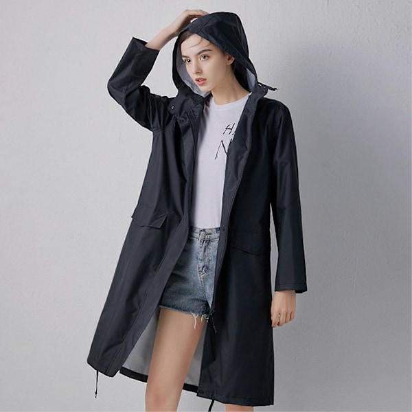 Enfärgad Regnrock Vattentät 210D Polyestertyg Unisex Regnjacka för Utomhusbruk Black XL