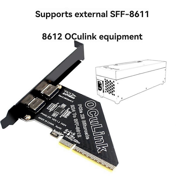 PCIe4.0 X8 till 2-portars SFF8611&8612 Oculink expansionskort
