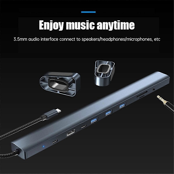 10 i 1 USB C Hub Multiport Adapter Portabel Dongel 4K PD
