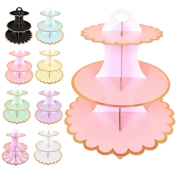 3-Vånings Cupcake Dessert Pappersställ Display Rack Födelsedag Bröllop Festtillbehör Rose Red Lace Edge