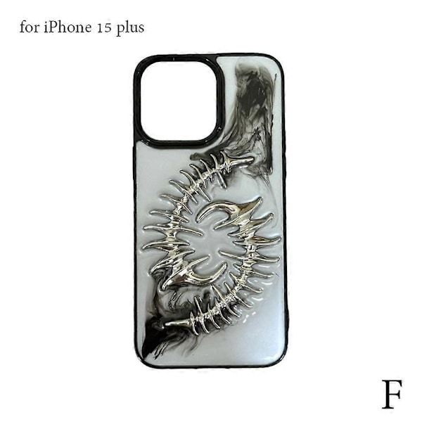 3D Metall Fiskben Transparent Telefonfodral För iPhone 16 15 14 13 12 11 Pro Max Plus Black For 15 plus