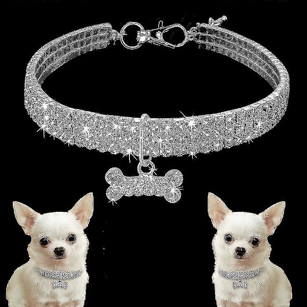 Halsband för husdjur B, 3 rader strasshalsband White S