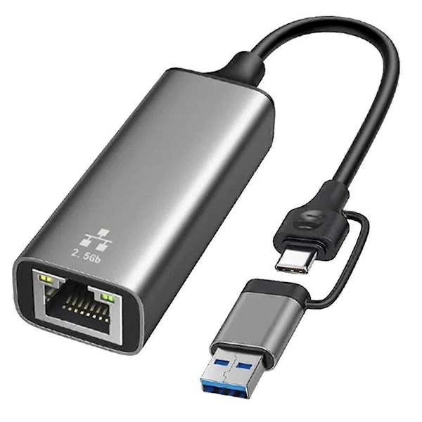 Usb/Type-C Dual-Head 2-i-1 2.5g Nätverkskort Konverterare Rj45 Adapter