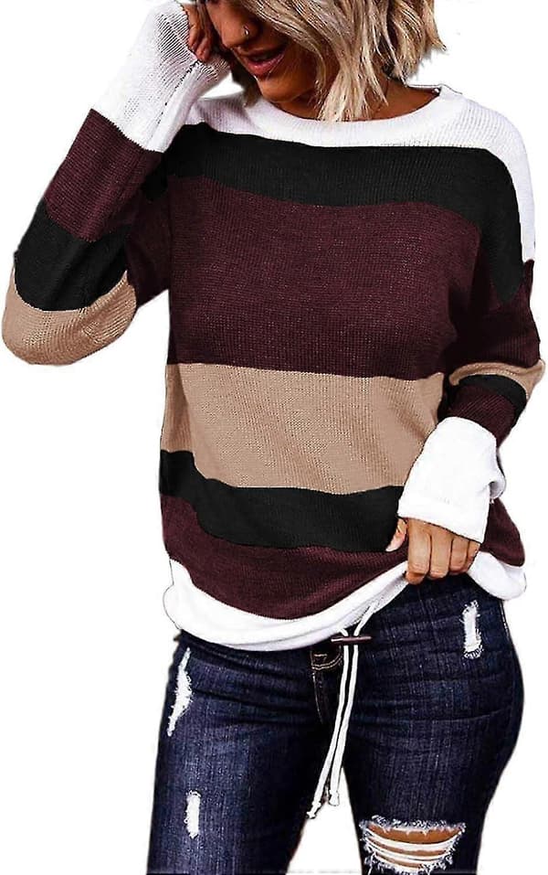 Efterårs Sweaters Rund Hals Stribet Sød Vinter Pullover Sweaters Til Kvinder Trendy 2023 Snøre X Large Khaki