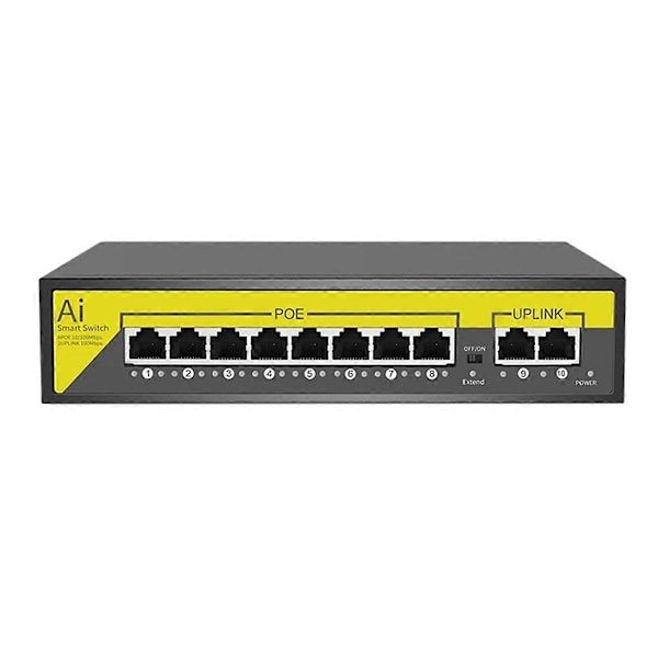 48V 8-portars POE Switch Ethernet 10/100Mbps IEEE 802.3 Af/At för IP-kamera/CCTV Säkerhetskamerasystem/Trådlös AP EU-kontakt