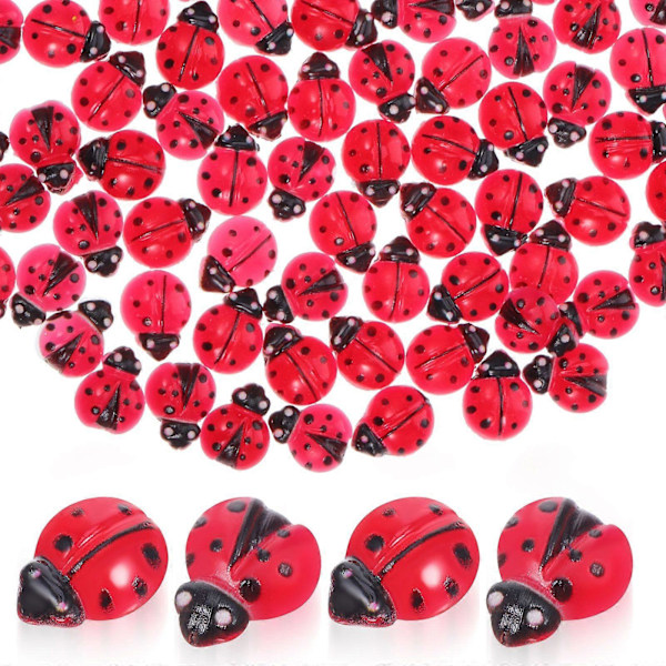 100 st Mini Nyckelpiga Figurer Harts Miniatyr Djurfigurer Små Nyckelpiga Statyer Trädgårdsdekoration Små Hartsfigurer Att Göra Gömma