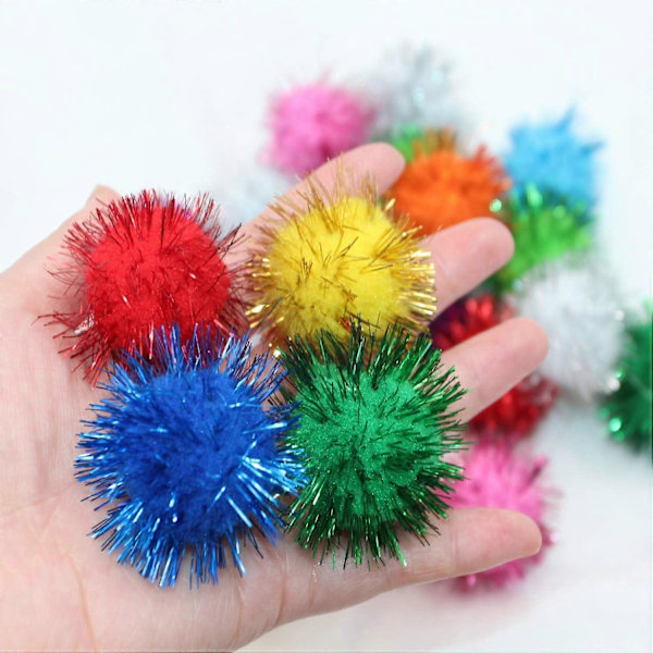 Blandade Färgade Glitterbollar För Katter Min Katts Favoritleksak Genom Tiderna 3 cm Stora Pom Pom Kattleksaker 100-Pack