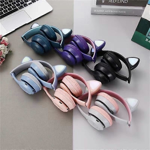 Peliheadset kissankorvilla, over-ear, stereobasso PC:lle ja puhelimelle (pinkki)