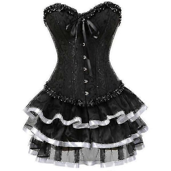 Seksikkäät korsettimekot naisille, plus-koko, ylitoppa burleski-korsetti ja minihame-setti, tutu-korsetti white M