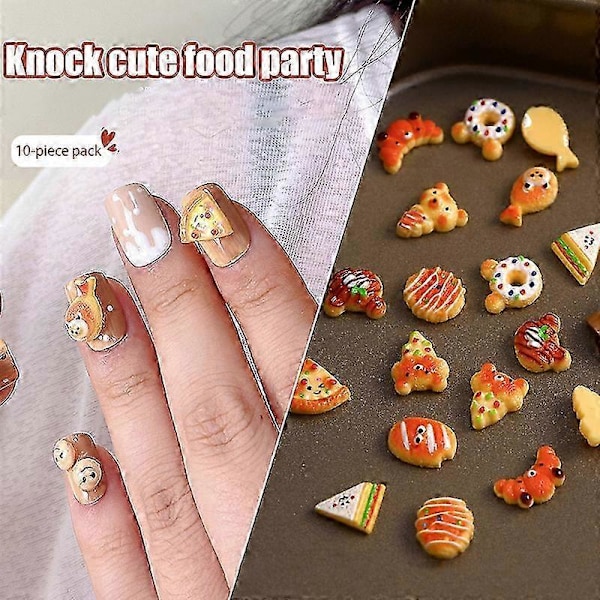 2025 10 st Söta Bröd Björn Nagelkonst Dekoration Simulering Tillbehör Harts Nagelberlock Flicka Nagelkonst Entusiaster DIY 9