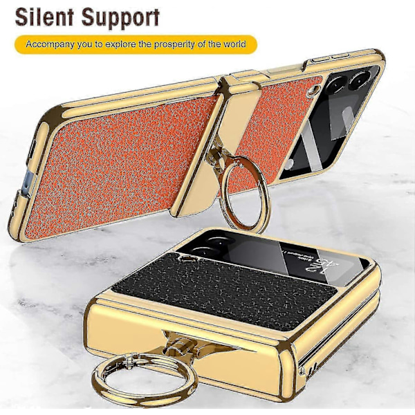 Läderfodral Kompatibelt med Samsung Z Flip 3 med Ringhållare Magnetiskt Gångjärn, Plätering Z Flip 3 Fodral Ställ Red