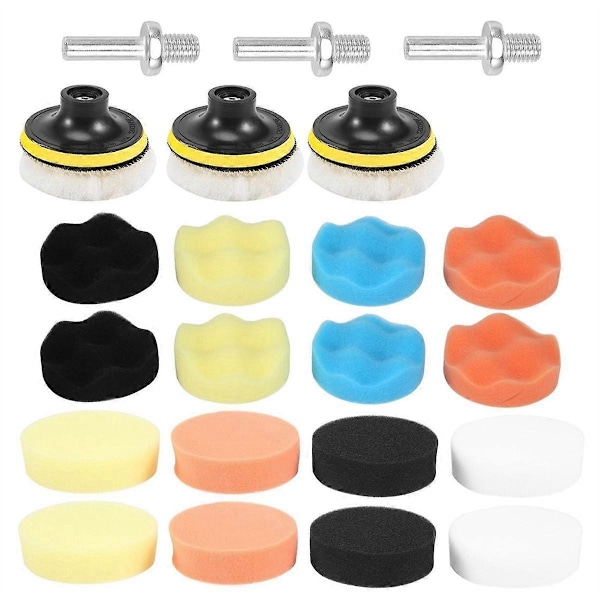 25-pack 3-tums polerskivor, polermedel, bilpolerare, svampdynor, set med M10-borradapter