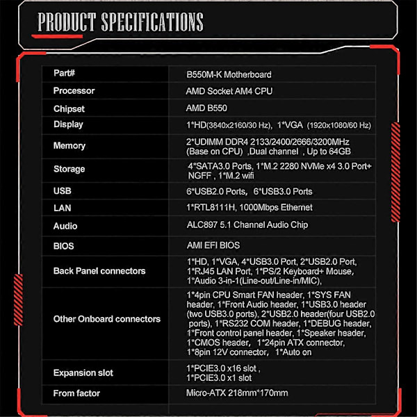 B550M-K Bundkort til AMD Socket AM4 CPU Computer Bundkort