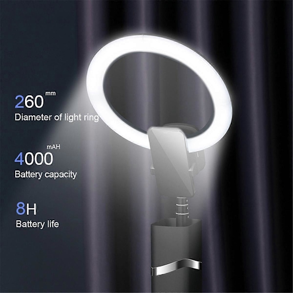 Mini Portabel LED Ring Fill Light Stativ för Livestreaming Svart