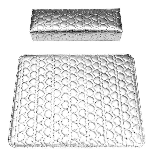 Fyrkantiga Nagel Salong Kuddar Set Hjärta Mönster Handkudde Pad PU Läder Manikyr Handledsstöd (Silver)