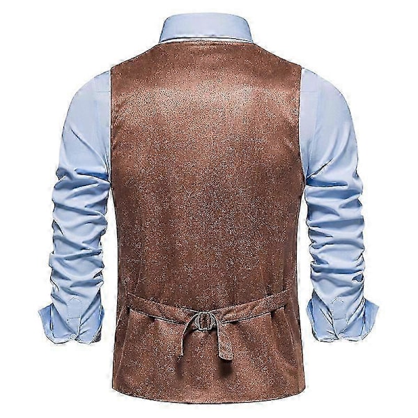 2025 Läder Västar för Män, Casual Väst i Westernstil, Lätt V-ringad Khaki 2XL