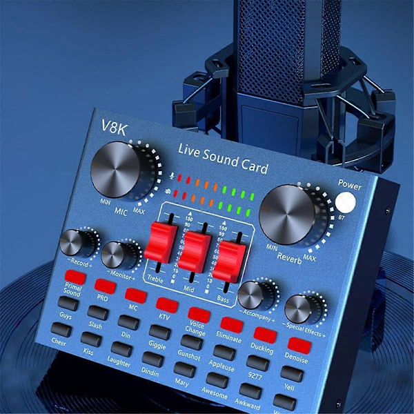 V8K Audio USB Externt Ljudkort Multi Portabel Mikrofon Live Sändning Ljudkort för Mobiltelefon Dator