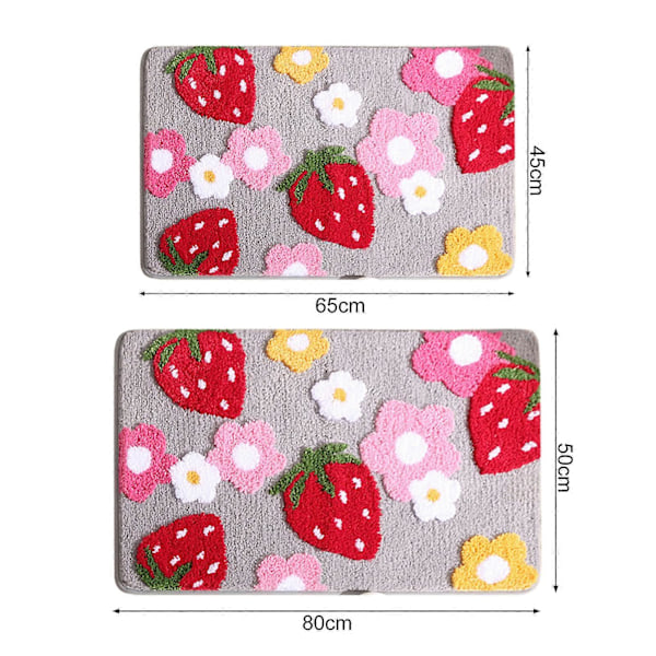 Golvmatta Tecknad Jordgubbsblomma Tryck Tjock Fantastisk Vattenabsorption Halkfri Mjuk Luktfri Badrumsmatta Sovrum Entré Bad Dusch Badkarsmatta Pink M