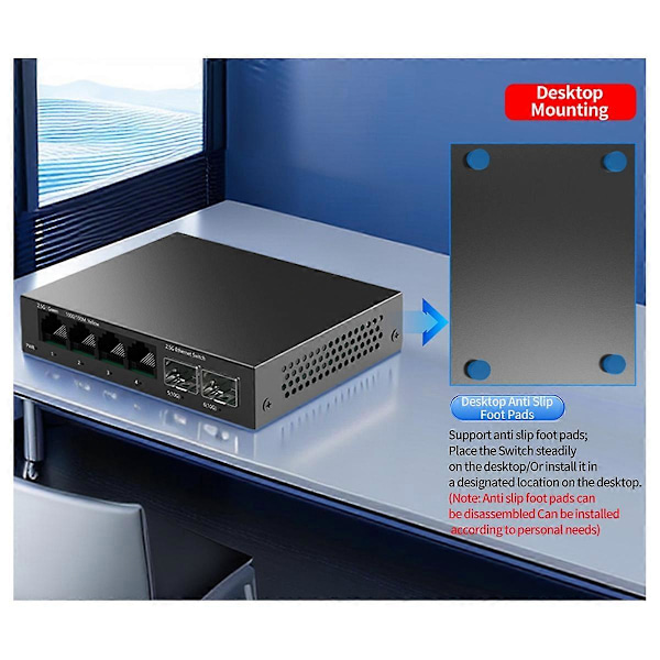 2.5Gb Switch 4 Port 2.5G Ohanterad Nätverksswitch med 2 Port EU-KONTAKT