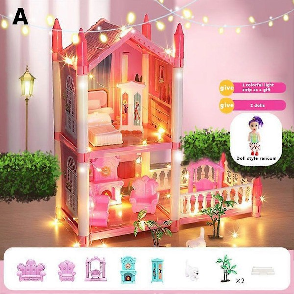 Lekhus Dröm Slott Prinsessleksaker DIY Hus Kit För Barn Byggande Pink