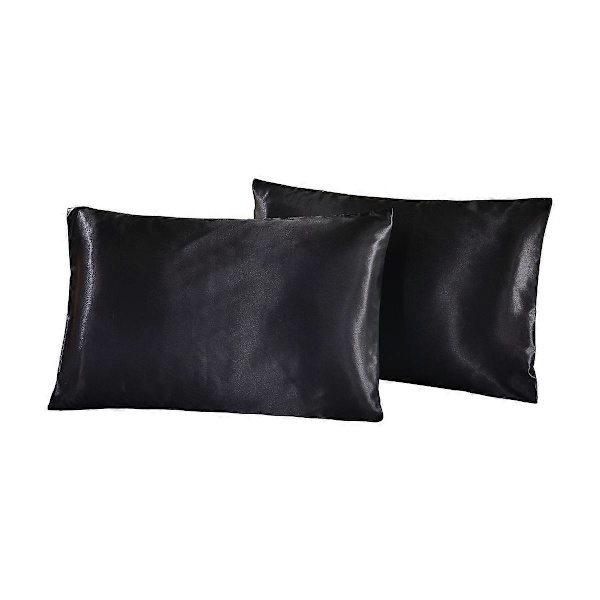 1 Pari Silkkisiä Ylellisiä Kiiltäviä Silkki Satiini Tyynyliinoja Hiuksille ja Kasvojen Iholle 51 x 66cm (Musta)
