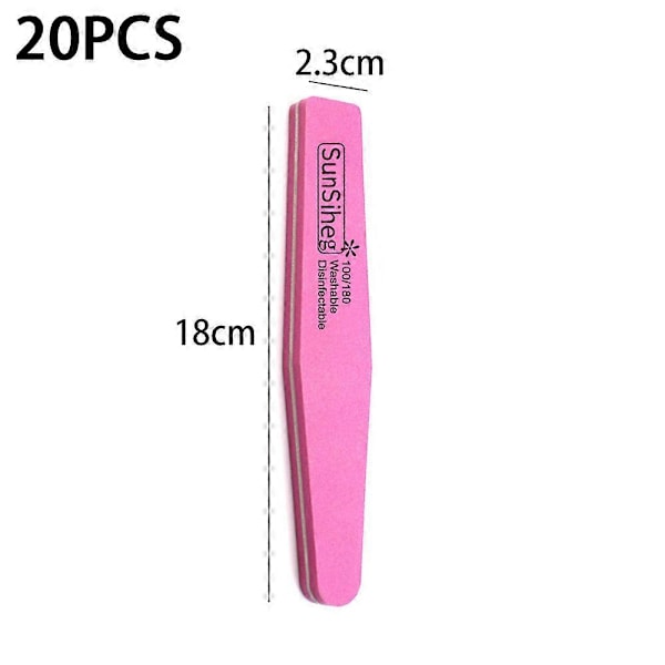 Nagelbuffer Block Fil Svamp Tvättbar Dubbelsidig 100/180 Akryl Nagelpoleringsfil - Rosa