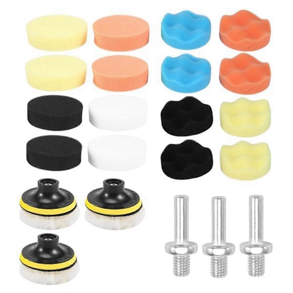 25-pack 3-tums polerskivor, polermedel, bilpolerare, svampdynor, set med M10-borradapter
