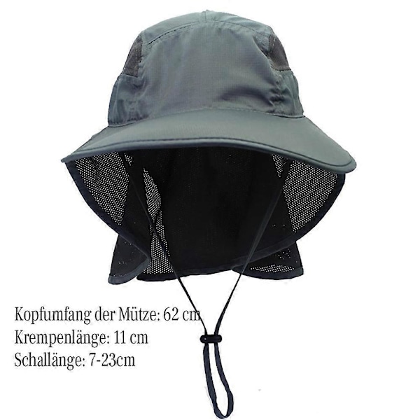 Solhatt för utomhusbruk med 50+ UPF-skydd, jakt hatt med bred brätte, fiskehatt med nackskydd