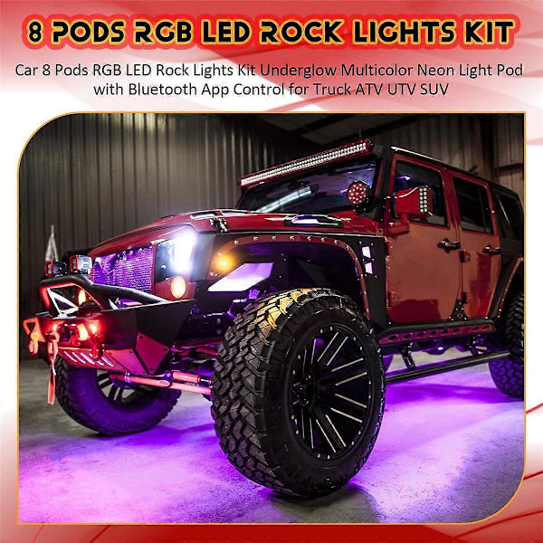 Bil 8 Poddar RGB LED Rock Lights Kit Underglow Flerfärgad Neonljus Pod med Bluetooth App Kontroll för Lastbil ATV UTV SUV
