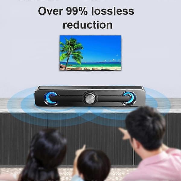 Bluetooth Soundbar Stereo LED Lys Subwoofer Højttaler til Computer TV Telefon Black with Bluetooth
