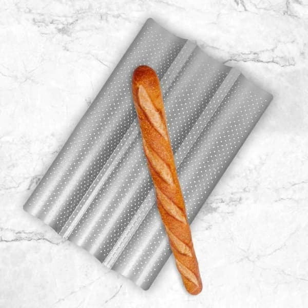 Baguette bageplade Baguetteform med non-stick belægning - 3 riller rustfrit stål